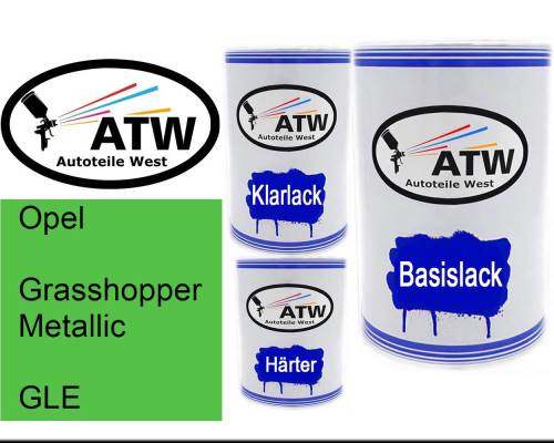 Opel, Grasshopper Metallic, GLE: 500ml Lackdose + 500ml Klarlack + 250ml Härter - Set, von ATW Autoteile West.